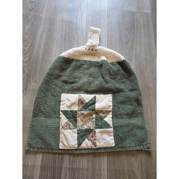 Handmade Crocheted Hanging Kitchen Towel Patchwork Star Pattern - Picture 1 of 6